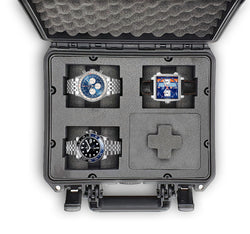 MC-CASES ® Custodia per orologi Custodia per trasportare fino a 4 orologi - Custodia da viaggio - Impermeabile - Bloccabile - Perfetto per viaggiare - Estremamente protetto