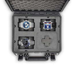MC-CASES ® Custodia per orologi Custodia per trasportare fino a 4 orologi - Custodia da viaggio - Impermeabile - Bloccabile - Perfetto per viaggiare - Estremamente protetto